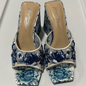 Betsey Johnson Blue Floral Embroidered Heels